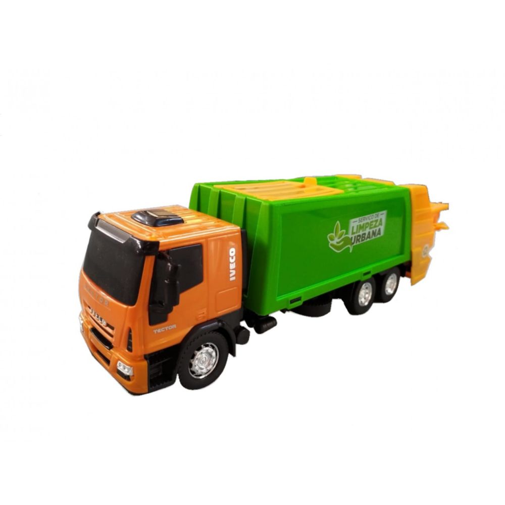 Caminhão de Brinquedo Iveco Tector Coletor Laranja e Verde em