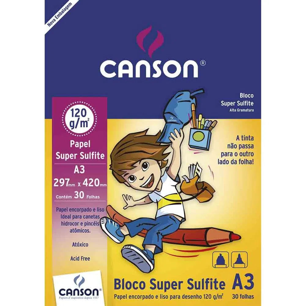 Nivalmix-Bloco-Desenho-Super-Sulfite-Liso-A3-120g-30-Folhas-Canson-1405475 Nivalmix-Bloco-Desenho-Super-Sulfite-Liso-A3-120g-30-Folhas-Canson-1405475