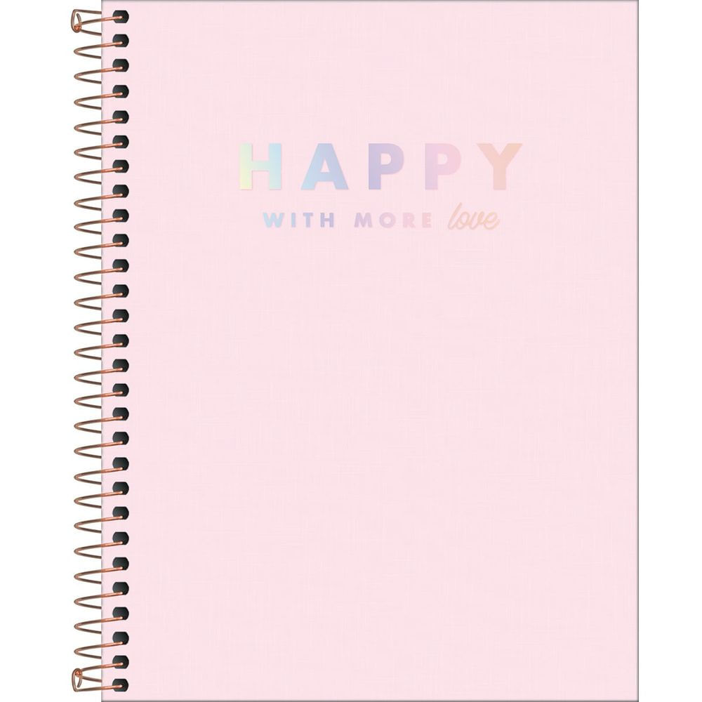 Caderno Colegial Capa Plástica 10 Matérias 160fls Happy Rosa - Tilibra Caderno Colegial Capa Plástica 10 Matérias 160fls Happy Rosa - Tilibra