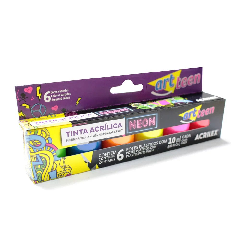 tinta-acrilica-fosca-neon-6-potes-c10ml-acrilex tinta-acrilica-fosca-neon-6-potes-c10ml-acrilex