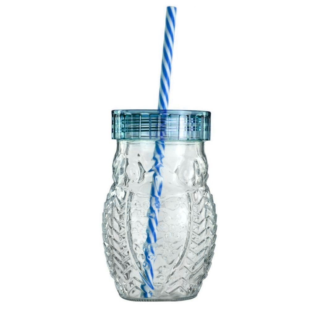 copo-de-vidro-c-canudo-450ml-coruja-azul-house copo-de-vidro-c-canudo-450ml-coruja-azul-house