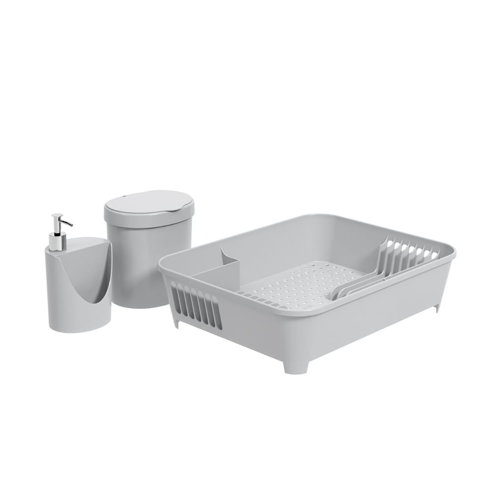 Nivalmix-Kit-Escorredor-Lixeira-Dispenser-Cinza-Coza-2318010 Nivalmix-Kit-Escorredor-Lixeira-Dispenser-Cinza-Coza-2318010