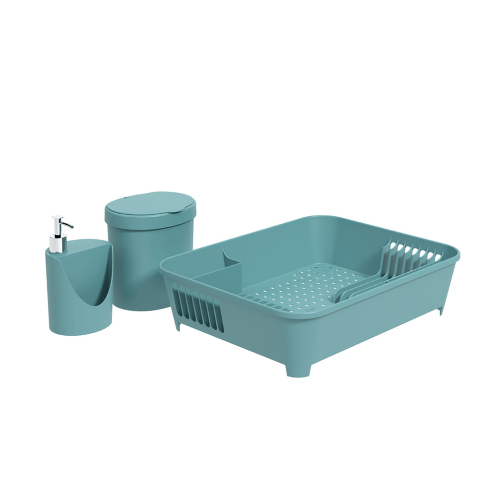 Nivalmix-Kit-Escorredor-Lixeira-Dispenser-Azul-Coza-2318023 Nivalmix-Kit-Escorredor-Lixeira-Dispenser-Azul-Coza-2318023