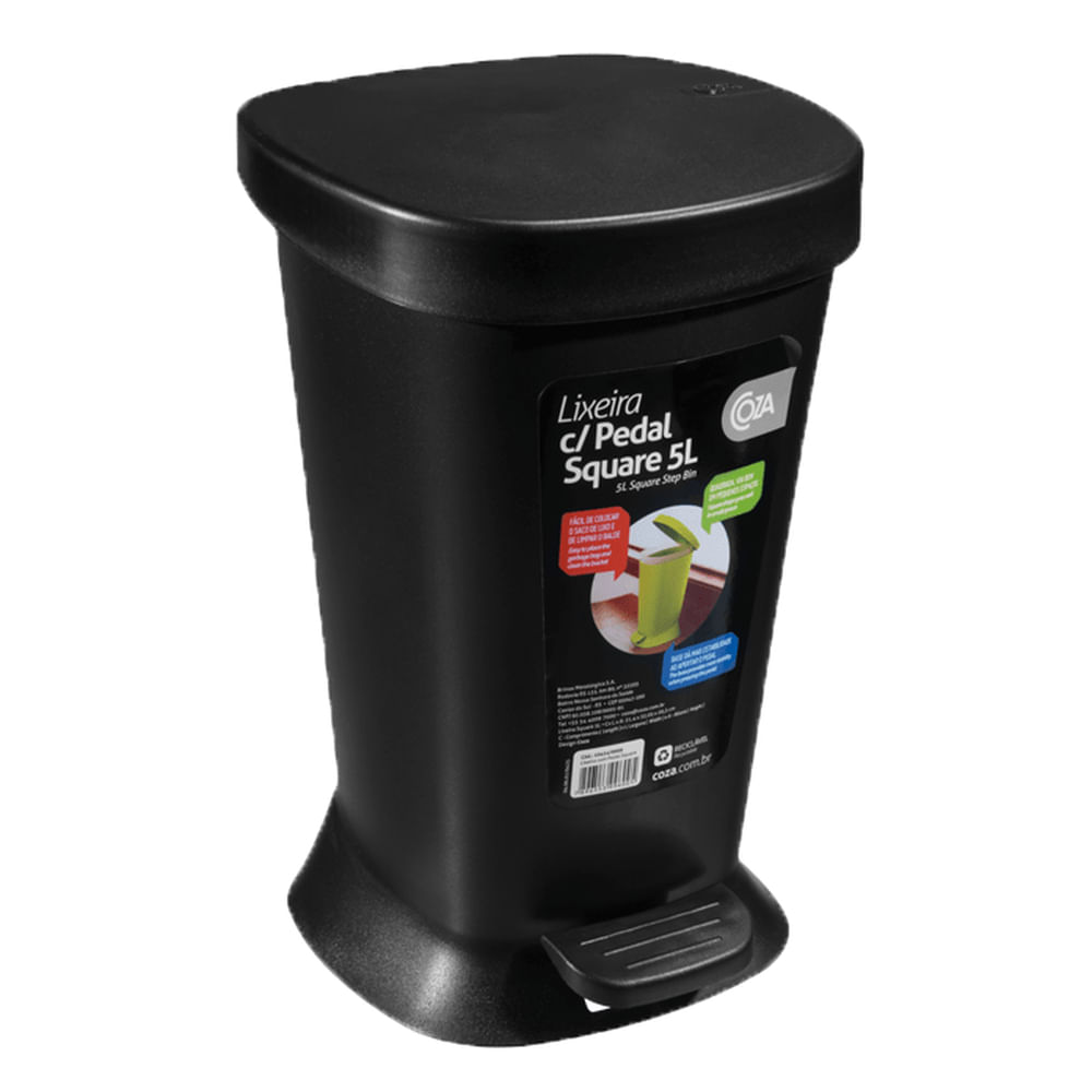Nivalmix-Lixeira-com-Pedal-Square-5-Litros-Preta-10939-0008-Coza-2318257 Nivalmix-Lixeira-com-Pedal-Square-5-Litros-Preta-10939-0008-Coza-2318257