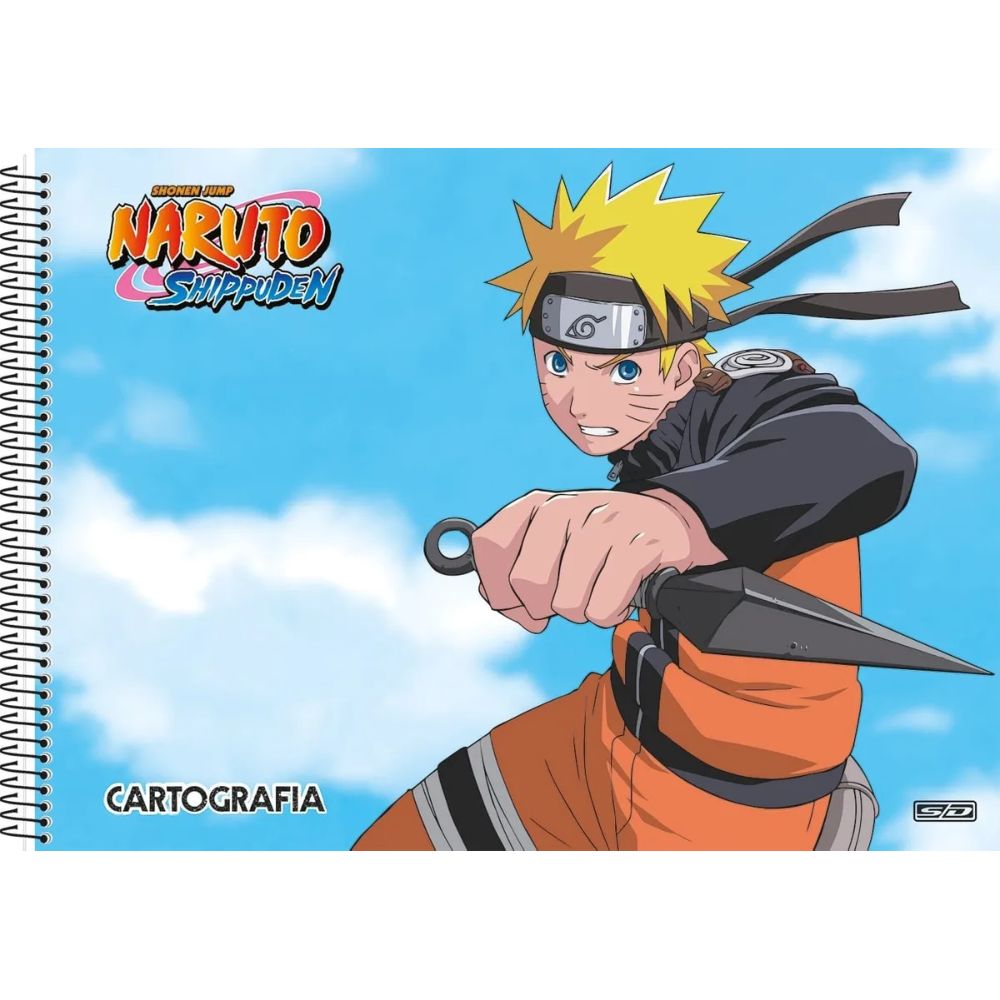 Caderno Cartografia e Desenho Espiral Capa Dura Naruto 60 folhas