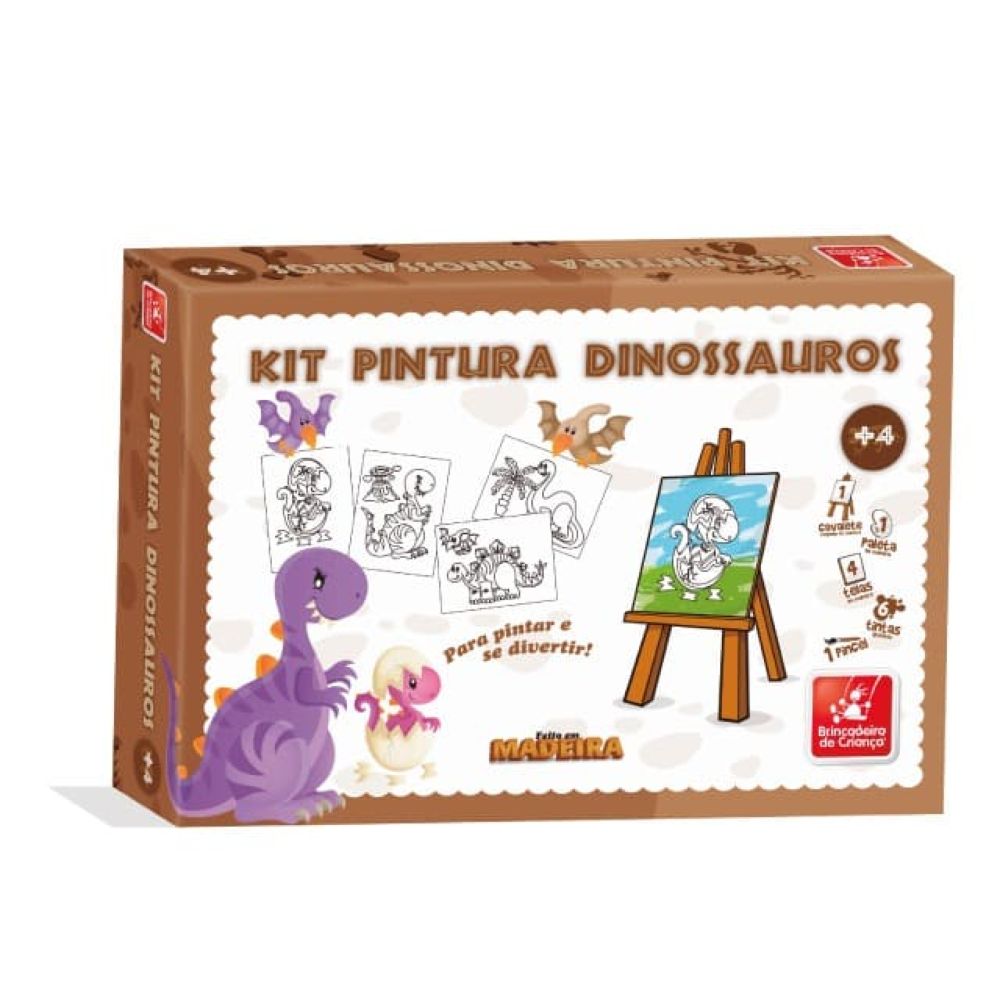 Kit Pintura Dinos com Cavaletes Tintas Telas Jogo Infantil