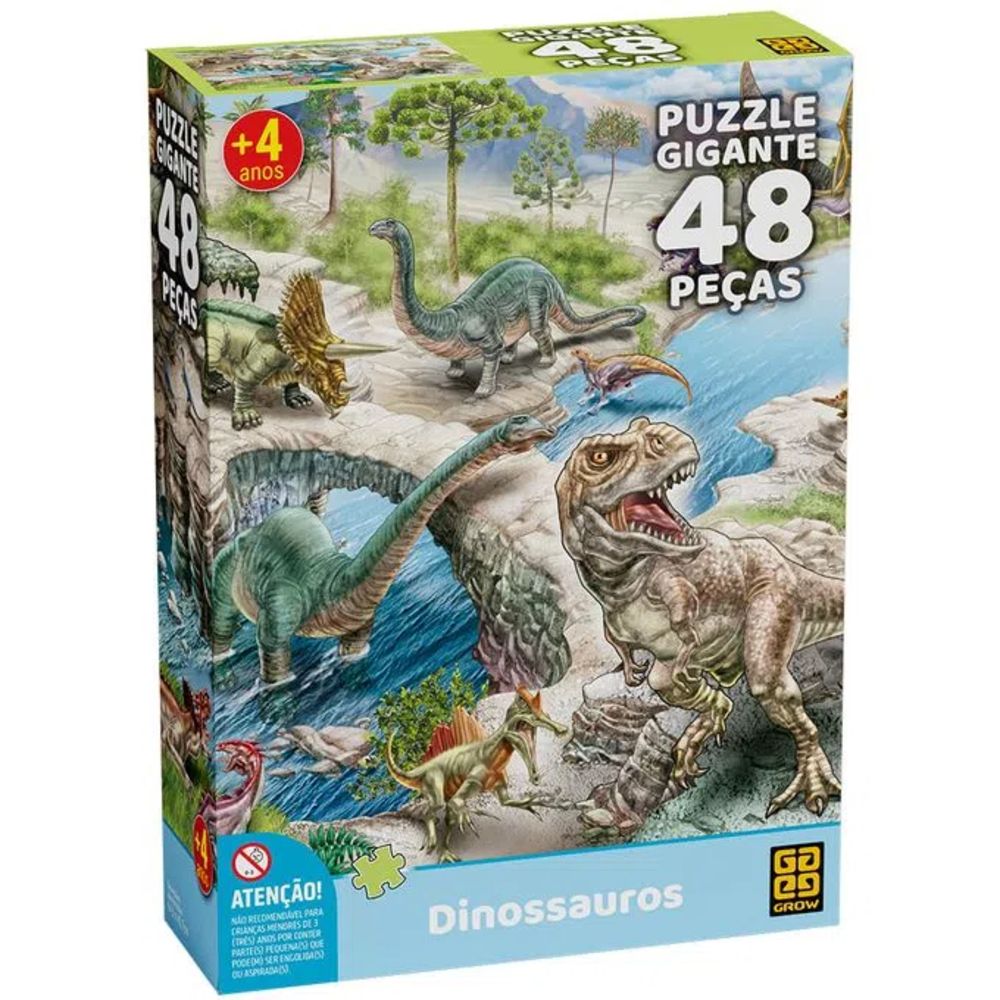 Quebra Cabeça Dinossauros 48 Pçs Gigantes - Grow - nivalmix