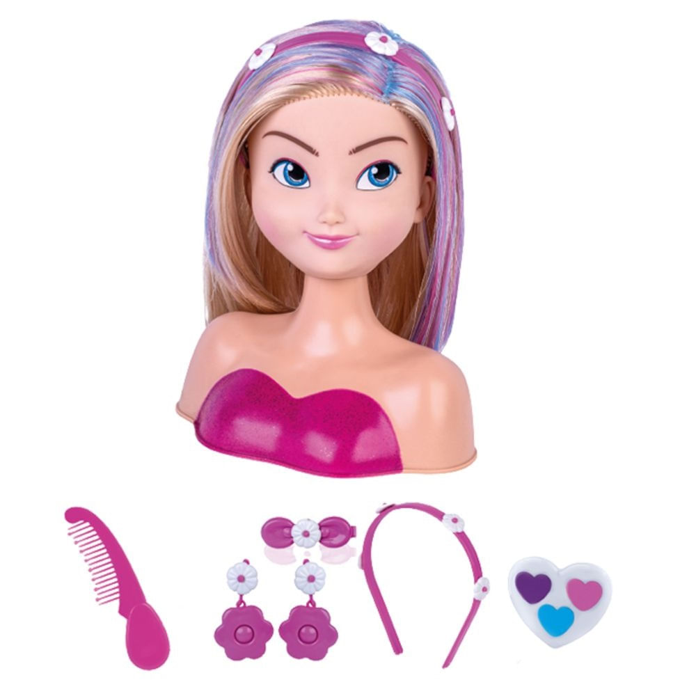 Boneca conjunto de maquiagem de cabelo cosmético boneca com secador de  cabelo cabeça de boneca brinquedo
