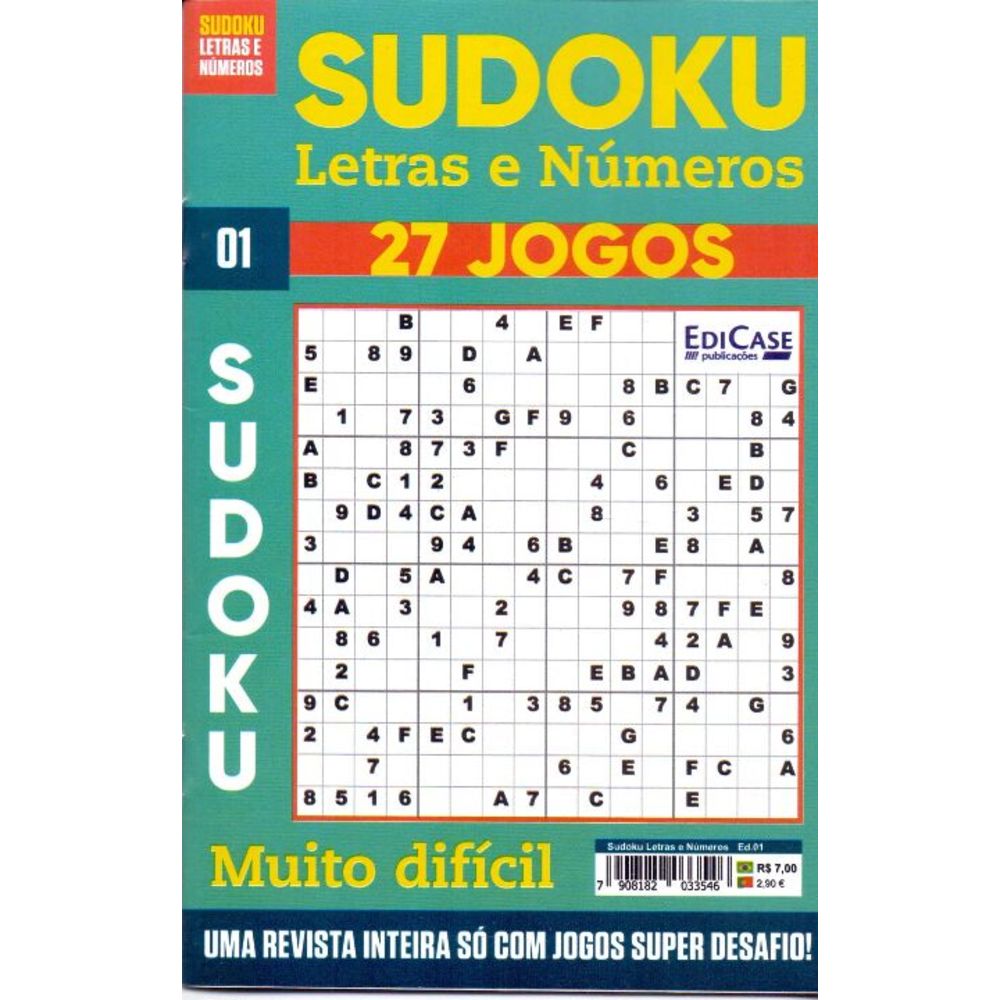 Sudoku Letras e Números 27 Jogos Edição 01 - Edi Case - nivalmix