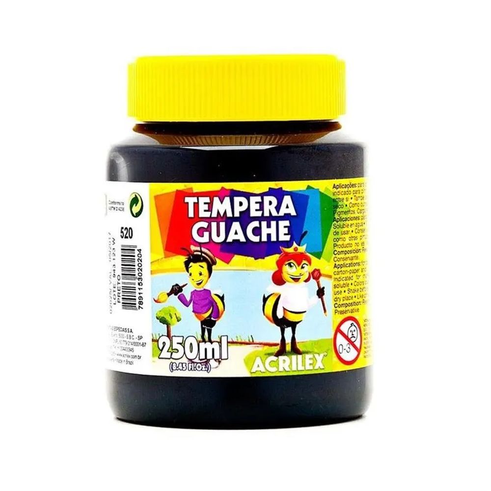 Nivalmix-Tinta-Guache-250ml-520-Preto-Acrilex-183790 Nivalmix-Tinta-Guache-250ml-520-Preto-Acrilex-183790