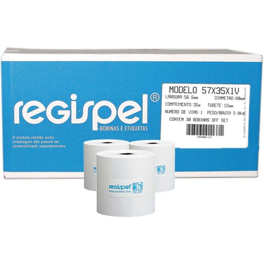 Bobina-1-Via-57mm-x-35m-Branca-Cx-c-30-un---Regispel Bobina-1-Via-57mm-x-35m-Branca-Cx-c-30-un---Regispel