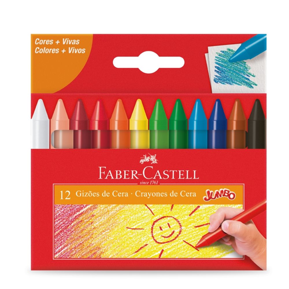Giz-de-Cera-Jumbo-12-Cores---Vivas---Faber-Castell Giz-de-Cera-Jumbo-12-Cores---Vivas---Faber-Castell
